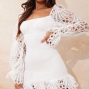 Pretty Little Thing White Lace Sleeve Shirred Bodycon Dress Photo 0