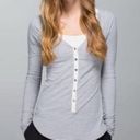 Lululemon  Henley Hyper Stripe Long Sleeve Gray White Top Women Sz 8 Photo 0