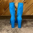 EGO  neon blue fitted stretch high ankle block chunky heel boots Photo 6