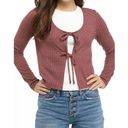 Self Esteem  Womens Cardigan Sz S Rose Brown Pointelle Double Tie Y2K NEW 90s Photo 0