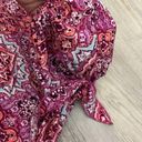 Brooks Bobbie  Pink White Green Paisley Print Off the Shoulder Short Sleeve Top S Photo 5