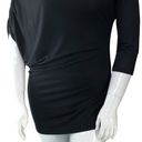 Natori  Womens Size L Tunic Asymmetrical Sleeve Ruched Boat Neck Top Black Photo 2