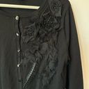 August Silk  Academia Cardigan Sweater Black 3/4 Sleeves 3D Floral Silk Large Photo 4