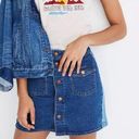 Madewell Size 30 Stretch Denim Straight Mini Skirt Pieced Edition Snap Fly Photo 0