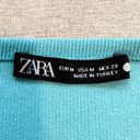 ZARA Aqua Turquoise Ribbed Knit Ruched Button Front Cropped Cardigan Size M Photo 3