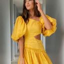 Chateau Aje  Cut Out Mini Dress Yellow Linen Blend Size 4 Photo 0