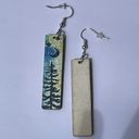 The Moon 3/$25 Artist wooden tree painting green blue drop earrings artsy boho New Photo 2