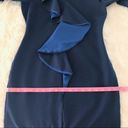 Stitch Fix SABIE Draped Ruffle Midi Dress Sheath Knit V-Neck Long Sleeve Blue Medium NWOT Photo 6