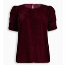 Torrid  Wine Red Crushed Velvet Ruched Caterpillar Short Sleeve Blouse Top Photo 0