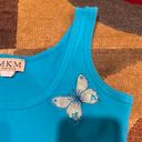 MKM Designs Aqua Blue y2k 90’s Vintage Retro Ribbed Tank Top Butterfly Sequins Small Photo 4