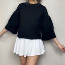 Planet Gold Black Three-Quarter-Sleeve Ruffle Sweater Blouse Top Photo 1