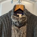 DKNY  Jeans Charcoal Gray Cardigan Sweater with Faux Fur Accent—Size Medium Photo 2