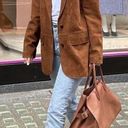 Bernardo  Genuine Leather Suede Jacket Button Down Brown Tan Size L Oversized Photo 3