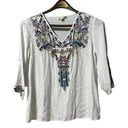 Luna  Moon Embroidered White Top Boho Peasant‎ Blouse Size Medium Photo 0