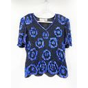 Laurence Kazar  Vintage Blue Black Sequin Floral Top 1X Photo 33