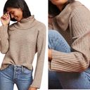 Anthropologie  Moth Ribbed Cowl Neck Sweater High Low Hem Tan Taupe Womens Small Photo 1