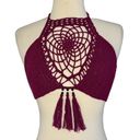 LAKHAYS Crochet Dream Catcher Halter Crop Top Tasseled Beaded Maroon One Size Size undefined Photo 0