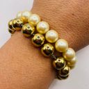 Monet  Gold Tone Faux Pearl Beaded Statement Bracelet Photo 1