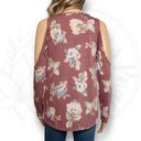 Peach Love California  Floral Print Cold Shoulder Top Dusty Rose Size M Photo 3