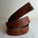 Retro Faux Leather Belt Brown Floral Tooled No Buckle Western Country Boho XL Size 40 Photo 5