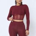 Love j  Set Leggings Top Sexy Stretch Ruched 2 Piece Matching Set Burgundy Medium Photo 1