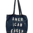 American Eagle  Outfitters Denim Tote Beach Bag Distressed Logo Cotton One Size Photo 0