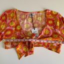 VDM Revolve Orange Multicolor Retro Floral Print Swim Coverup Tie Front Crop Top Photo 4