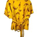 Modcloth  Shirt Womens 1X Wrap Shirt Giraffes Yellow Bow Belted Stretch All Over Photo 3