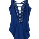 Bleu Rod Beattie  Swimsuit Sz 10 One Piece Blue Strappy Lace Up Beach Photo 3