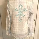 Wrangler Rock 47 by | White/aqua/silver western bejeweled snap long sleeve top Photo 6