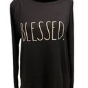 Rae Dunn NEW  Black White Blessed Verbiage Raglan Stretch Long Sleeve Casual Top Photo 0