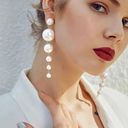 Stylish Faux Pearl Gold Plated Tassel‎ Earrings Elegant White Long Drop Earrings Photo 1