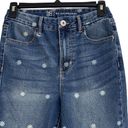 No Bo  Juniors SZ 7 Cuffed Crop Jeans High-Rise Floral Print Stretch Pockets Blue Photo 1