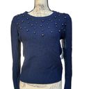 a.n.a a new approach Blue Long Sleeve Pearl Knitted Sweater, Small Photo 0