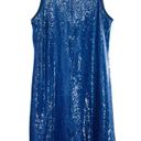 Carmen Marc Valvo  Denim Blue Sequin Sleeveless Shift Dress Size 6 Small Photo 3