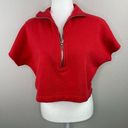 Good American  Red 3/4 Zip Short Sleeve Cropped Sweatshirt Size 0/XS Oversized Photo 11