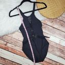 Red Carter  Black Macrame Open Back One Piece Swim Suit Photo 5