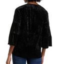 cupio  Top Crushed Velvet Embroidered Peasant Tie Neck 3/4 Sleeve Size Large NWOT Photo 4