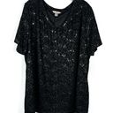 White Stag Women’s Plus Size Black Metallic Floral Sequin Short Sleeve Top 3X Photo 0