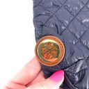 Tory Burch  Women's Quilted Top Zip Purse Cosmetic Bag Navy Blue Tan Size Large Photo 2