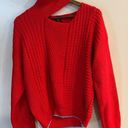 a.n.a  OCTOBER Women’s Red 100% Merino Wool Chunky Knit Cut Out Turtleneck Sweater Photo 0