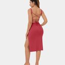 Halara  Ruched Crisscross Lace Up Split Bodycon Dress -Rust - size L Photo 2