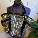 Guess  Y2K Black & White Cotton Fabric Faux Leather Oversized Tote Bag Purse Photo 0