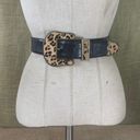 Adrienne Landau Black Leather Dress Trouser Belt W/ Leopard Print Cow Fur  34-38 In. Size M-Lrg Photo 0