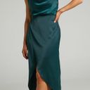 Showpo Sisters By Heart Asymmetric Cowl Neck Midi Dress in Emerald Satin Photo 0