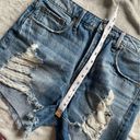 Good American  Ultra High Rise Destroyed Distressed Denim Mini Booty Shorts 28 Photo 7