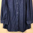 Draper James  Women’s Chambray Dark Blue Split V-Neck Pleated Button-Up Shirt Photo 2