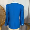 Oleg Cassini Vintage  Blazer Bright Blue Lapis White Trim Gold Lion Buttons sz Photo 5