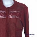 J.Jill  Rustic Red Crochet Wool Leather Patchwork Long Cardigan Sweater Jacket Photo 7