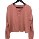 Thread and Supply  Cropped Henley Long Sleeve Shirt Casual Medium Terracotta Photo 0